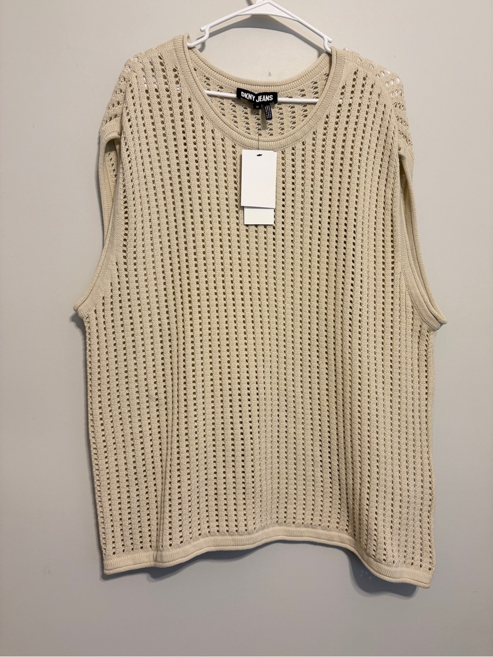 Dkny Cream Open-Knit Sleeveless Sweater Shell